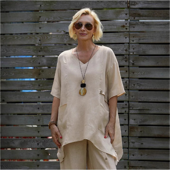 Dame stilfuldt oversized linned tunika top Stilla