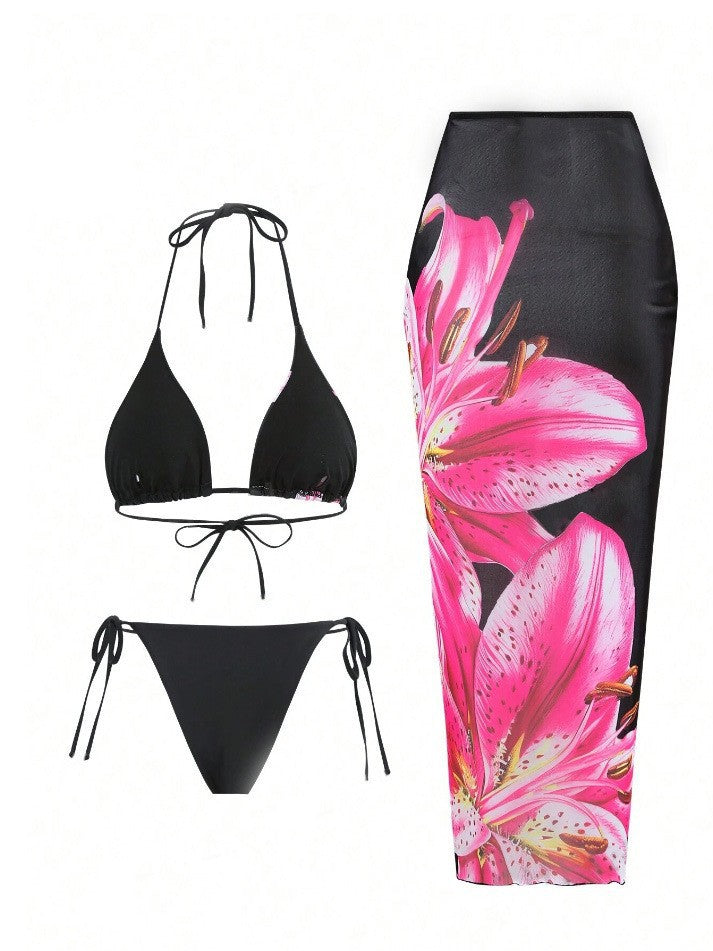 Dame bikini-sæt med blomsterkjole og justerbare stropper Stilla