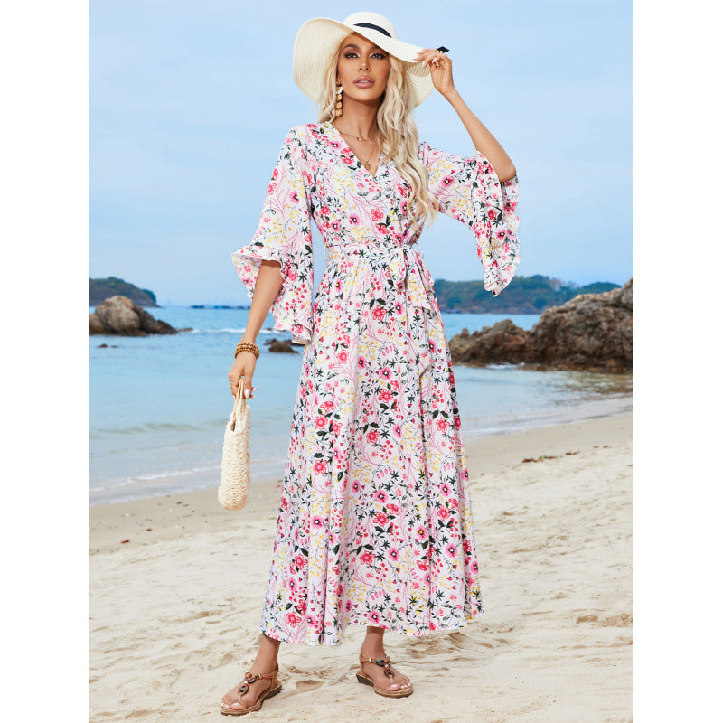 Femme Floral Wrap Maxikjole med udskårne ærmer Stilla