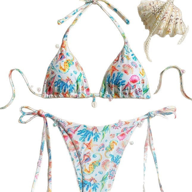 Dame Triangelbikini-sæt med legende design og justerbare bånd Stilla