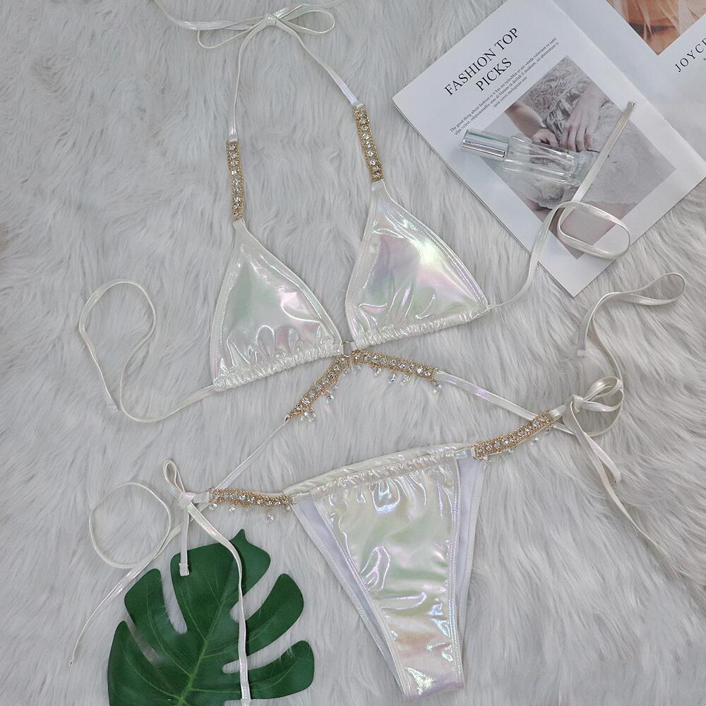 Dame iriserende perle triangle bikini sæt Stilla