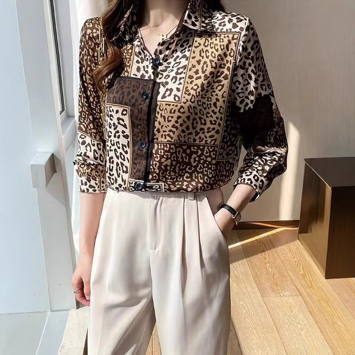 Dame skjorte med moderne leopardmønster og lange ærmer Stilla