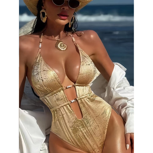 Dame one-piece badedragt med forførende cut-out og glansdetaljer Skovae