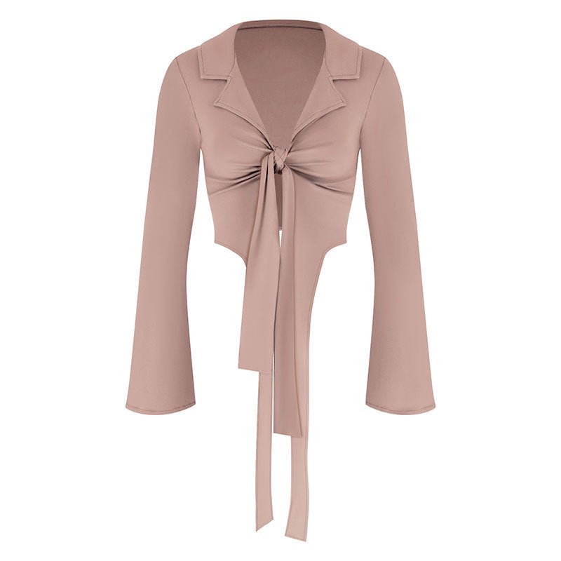 Dame moderigtig cropped bluse med knude Skovae