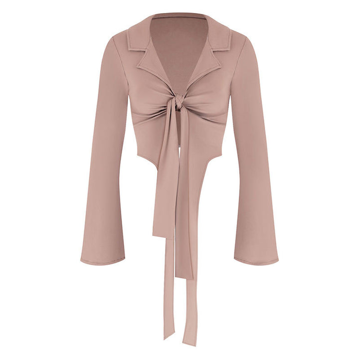 Dame moderigtig cropped bluse med knude Skovae