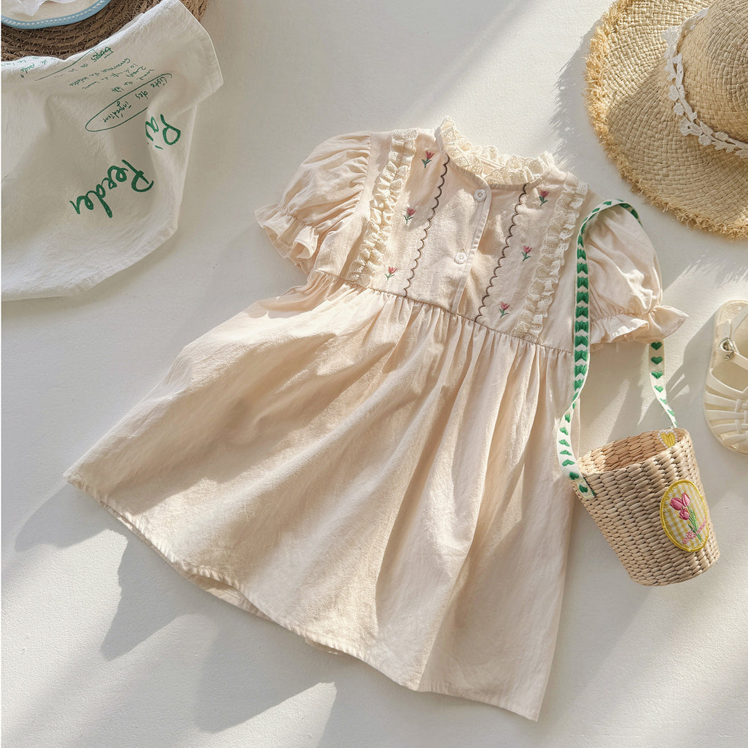 Pige vintage-inspireret floral broderet kjole Stilla