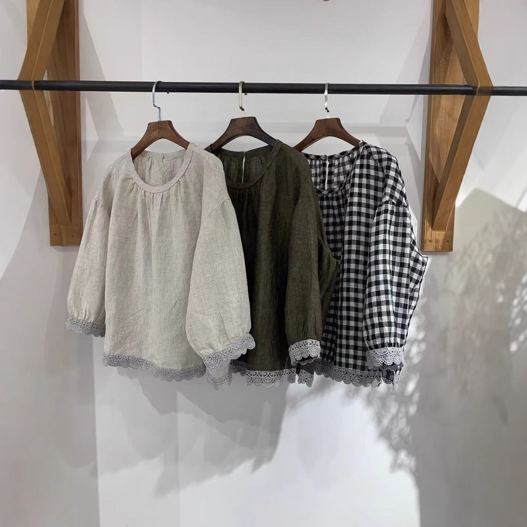Dame Gingham Spidsbesat Bluse Stilla