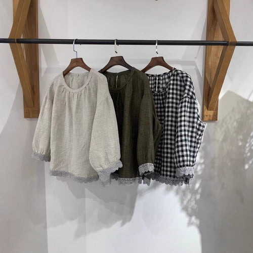 Dame Gingham Spidsbesat Bluse Stilla
