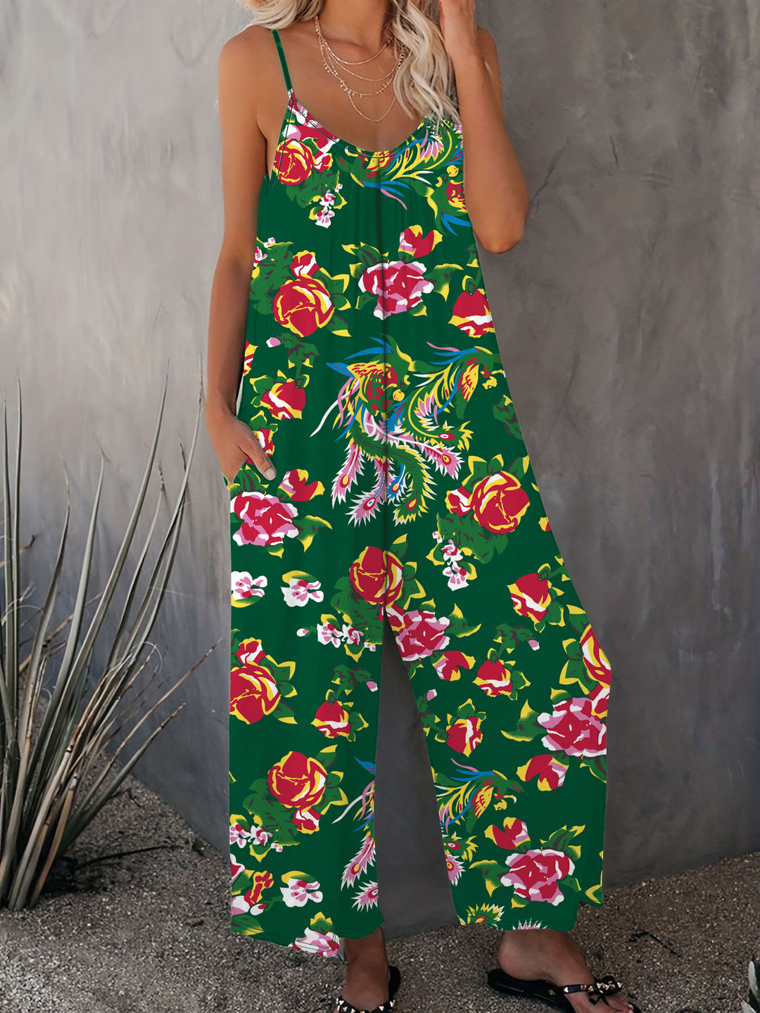 Dame Floral Print Bredbenet Jumpsuit Stilla