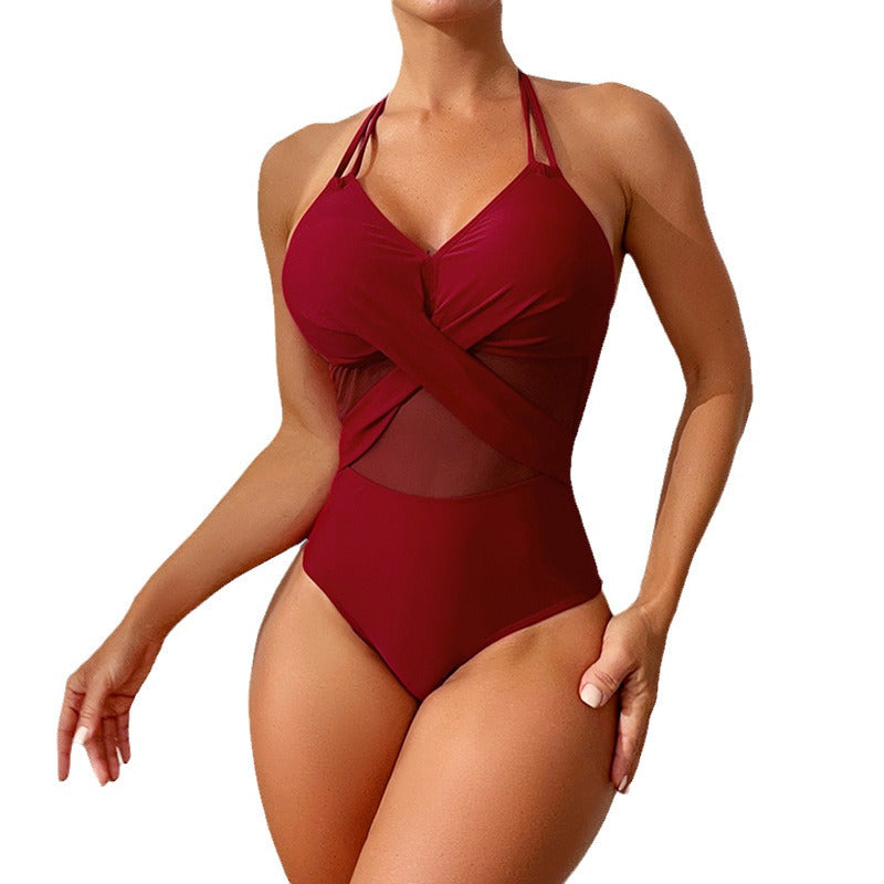 Dame one-piece swimsuit med elegant indpakningsdesign Skovae
