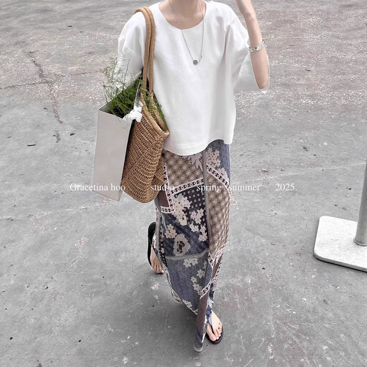 Dame Patchwork Maxi-nederdel med spidsedetaljer og flydende snit Stilla