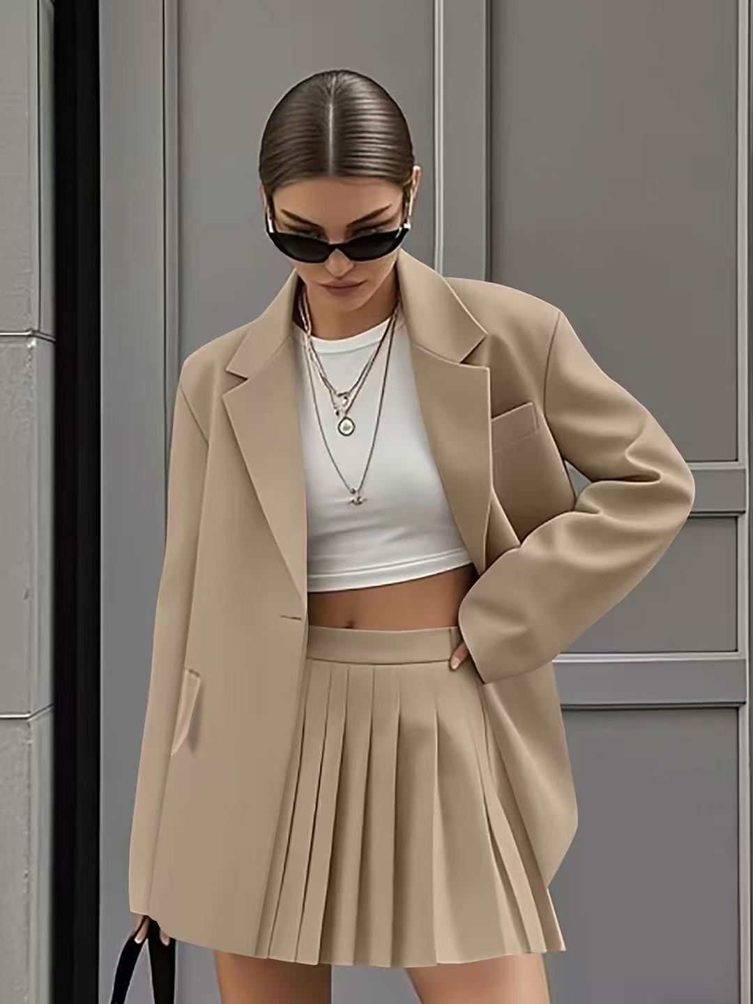 Dame Oversized Blazer med plisseret Nederdel Stilla
