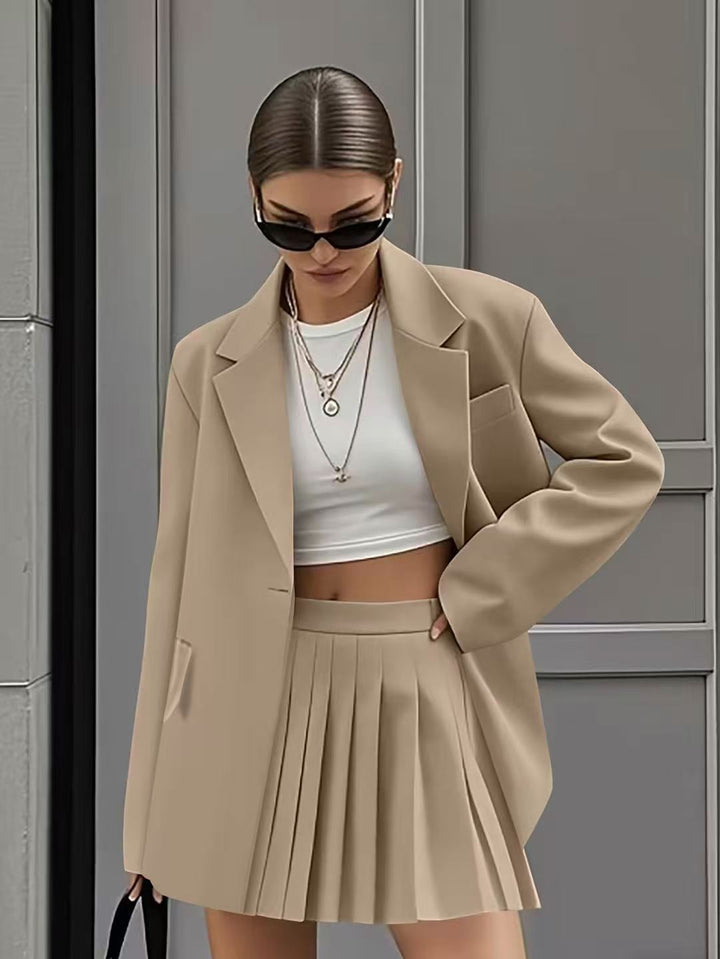 Dame Oversized Blazer med plisseret Nederdel Stilla