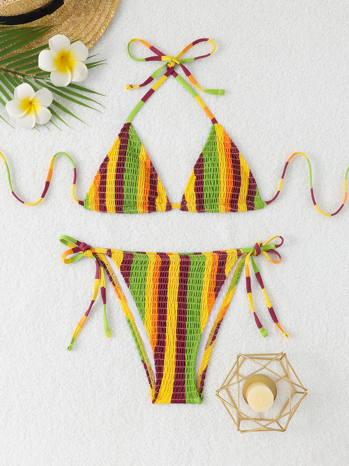 Dame Triangel-Bikini-Sæt med blomsterprint og høj kvalitets bindebånd Skovae