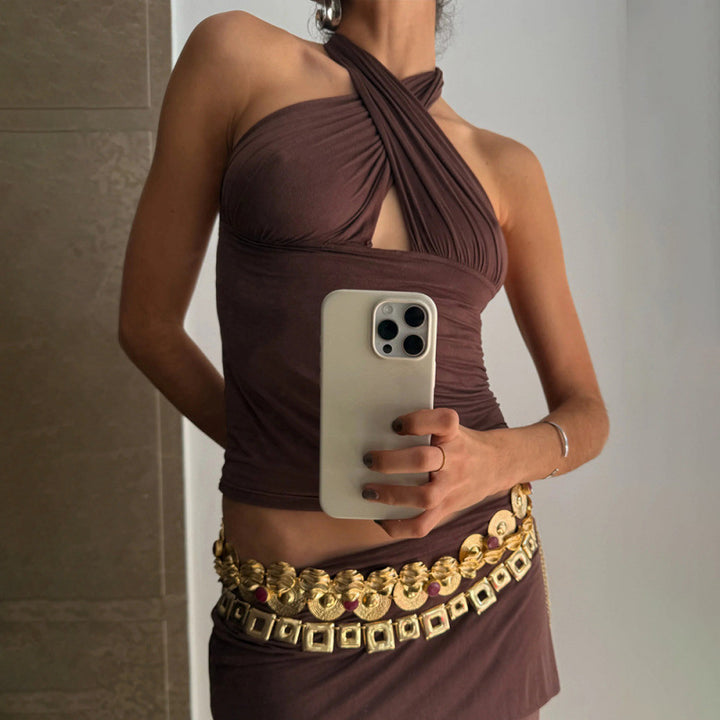 Damen Haltertop mit elegantem Wickeldesign und figurbetonter Passform Skovae