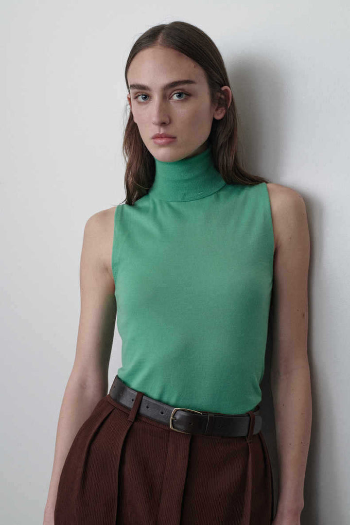 Dame ærmeløs Turtleneck-top i højkvalitets, strækbart materiale med tætsiddende pasform Stilla