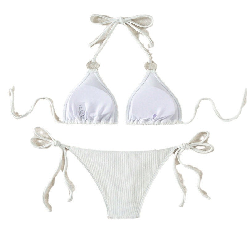 Dame triangel-bikini med ring accenter og justerbare bindebånd Skovae