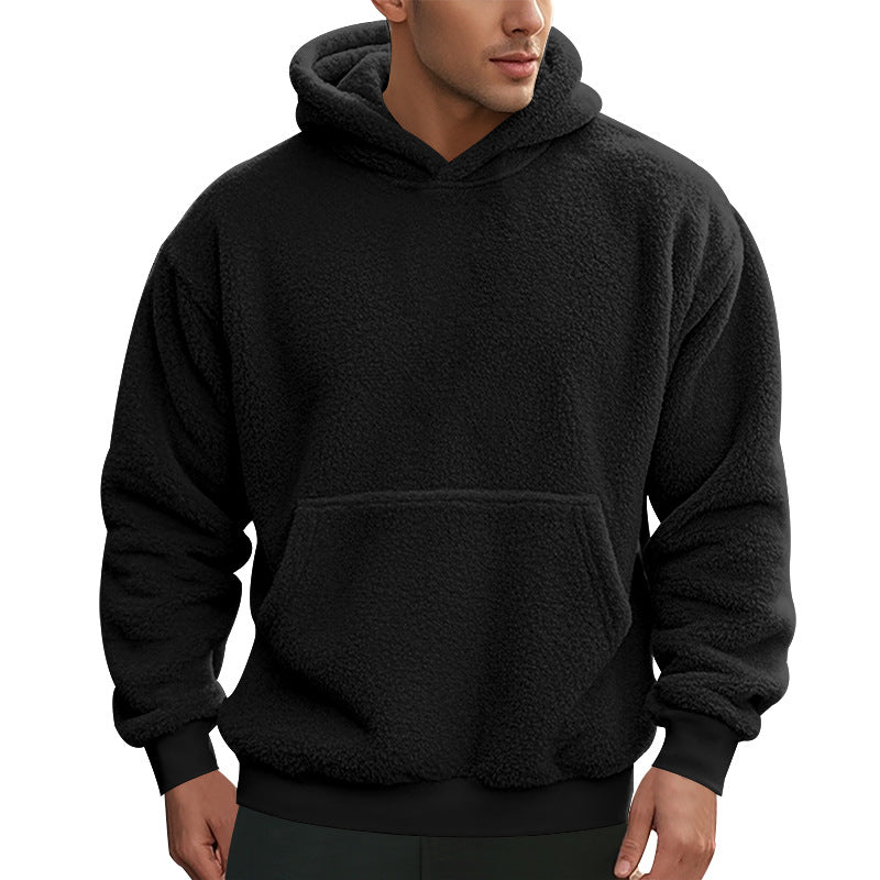 Herrer hyggelig fleece-hoodie med kengurulomme og elastiske mancher Stilla