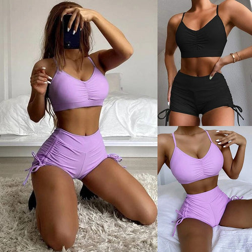 Dame Sporty Bikini sæt med rynket top og behagelige shorts Stilla