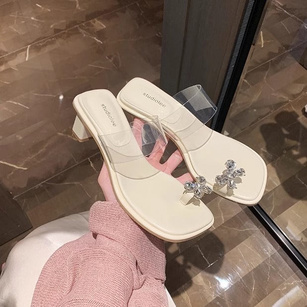 Dame transparente sandaletter med funklende blomsterakcent Stilla