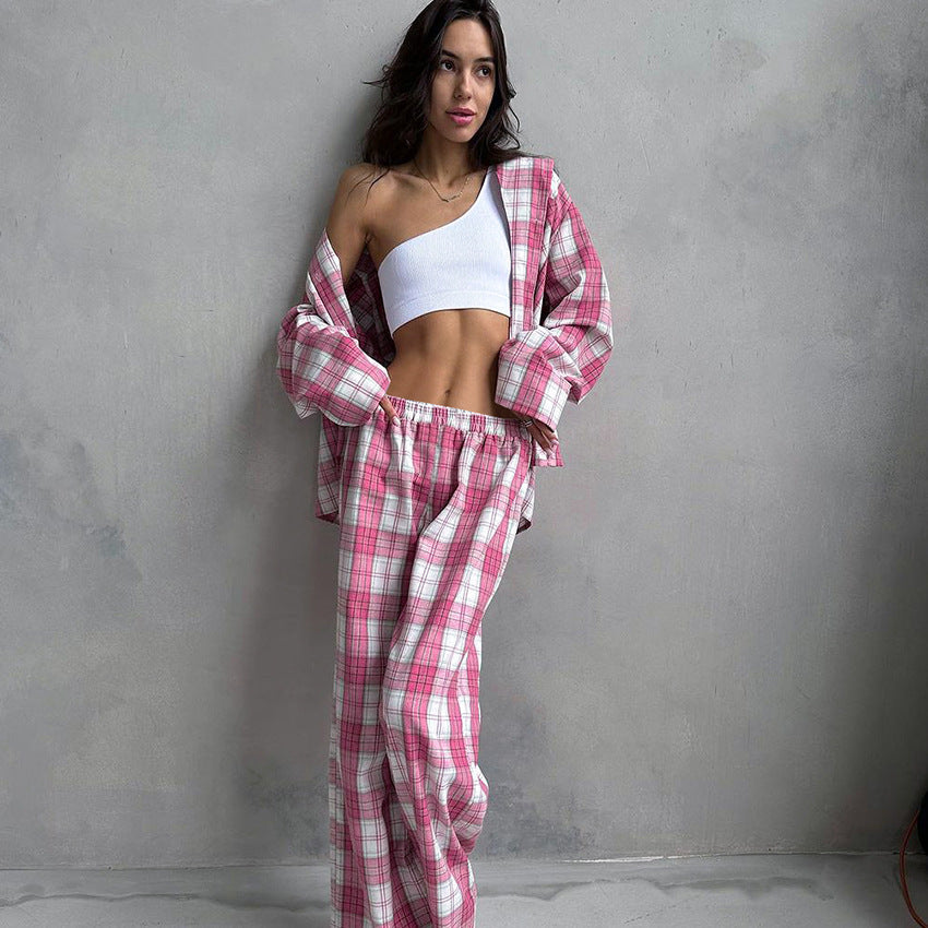 Dame pyjamasæt med ternet design og behagelig pasform Stilla