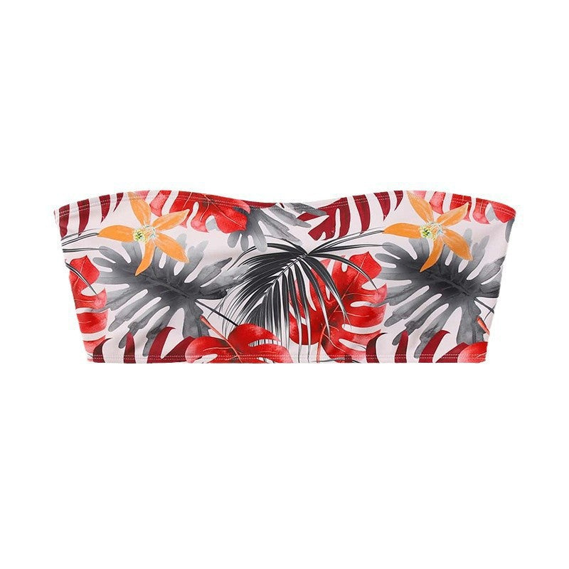 Dame bandeau bikini top med blomstermønster og elastisk støtte Skovae