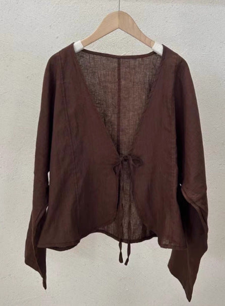 Femme Letvægts Bindefront Linnedbluse Stilla