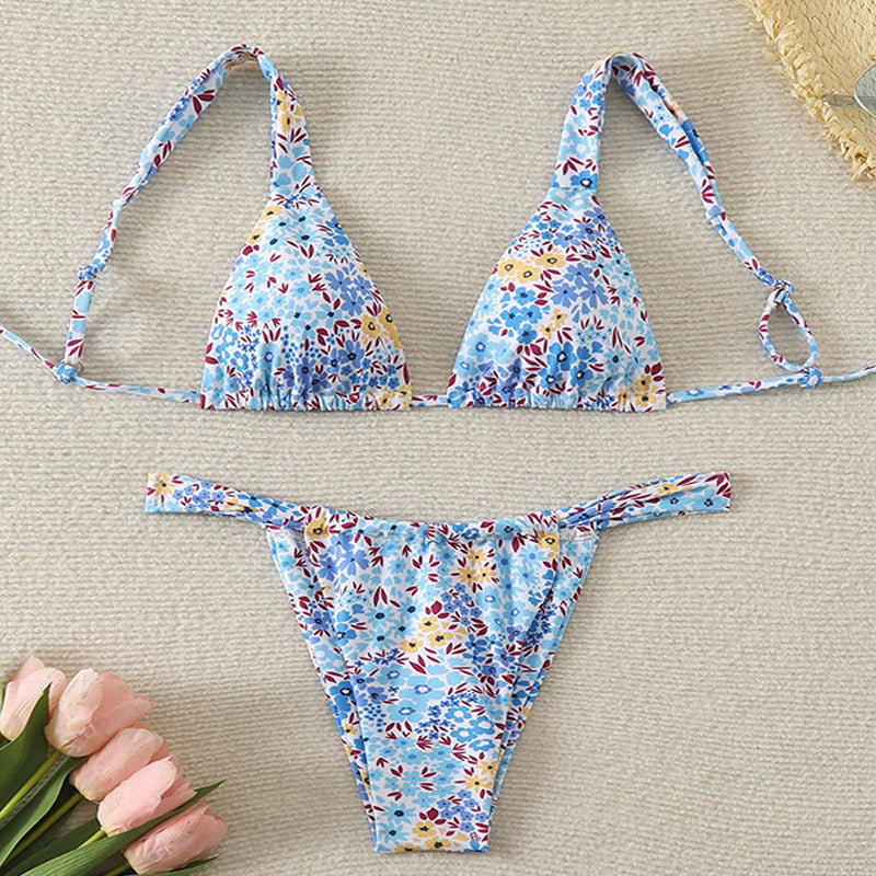 Dame triangel-bikini med elegant blomster mønster Skovae