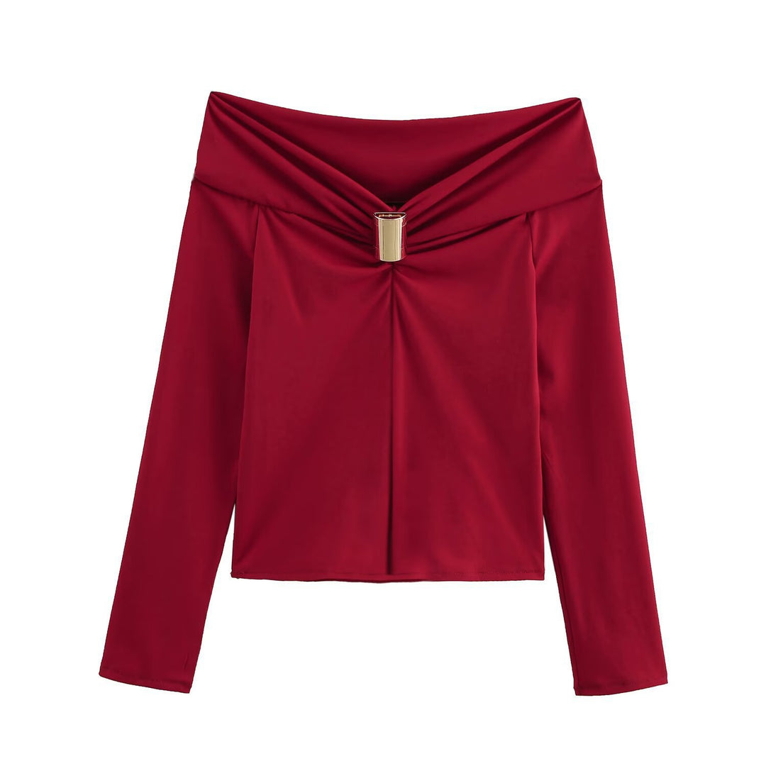 Dame Off-Shoulder Langærmet Top med draperet knopdetalje Stilla
