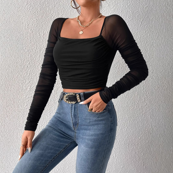 Dame Transparent Langærmet Bluse med Figurtilpasset Pasform Stilla