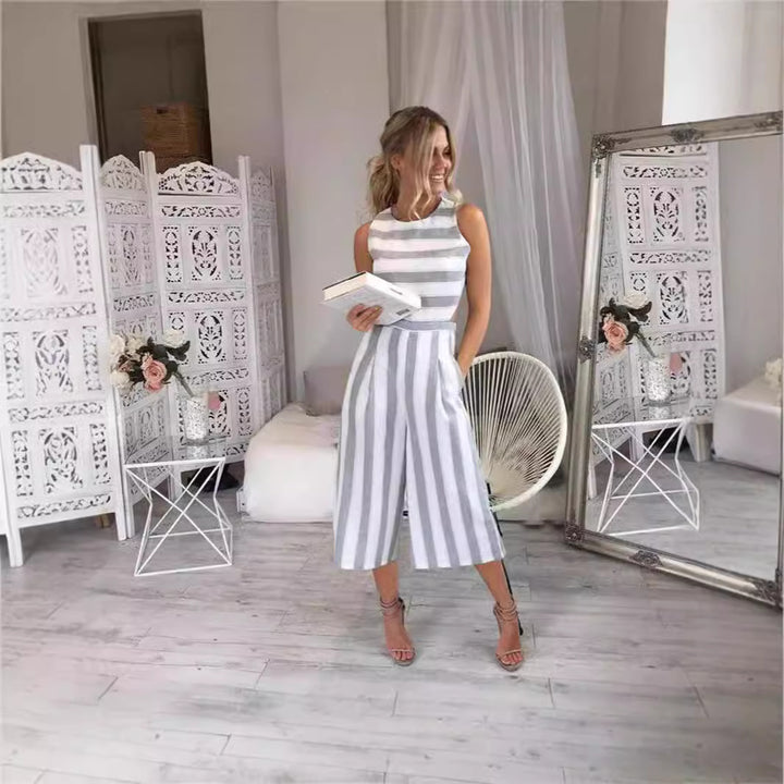 Dame jumpsuit med elegante striber og figursyet snit Skovae