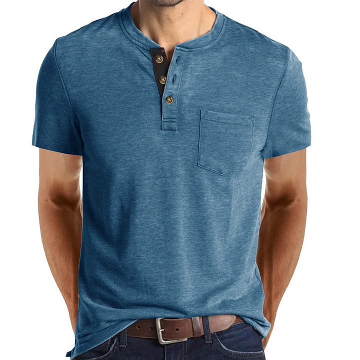 Herre kortærmet Henley-shirt med lomme-detalje Stilla