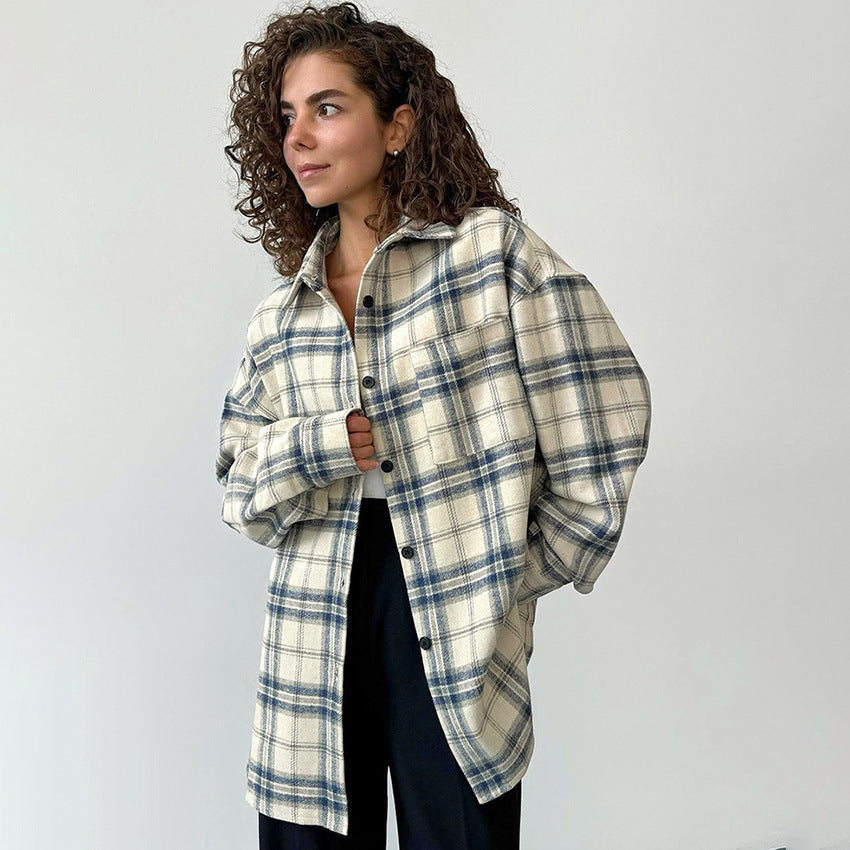 Dame Oversized Skovræmmede skjorte i høj kvalitet flannel Stilla