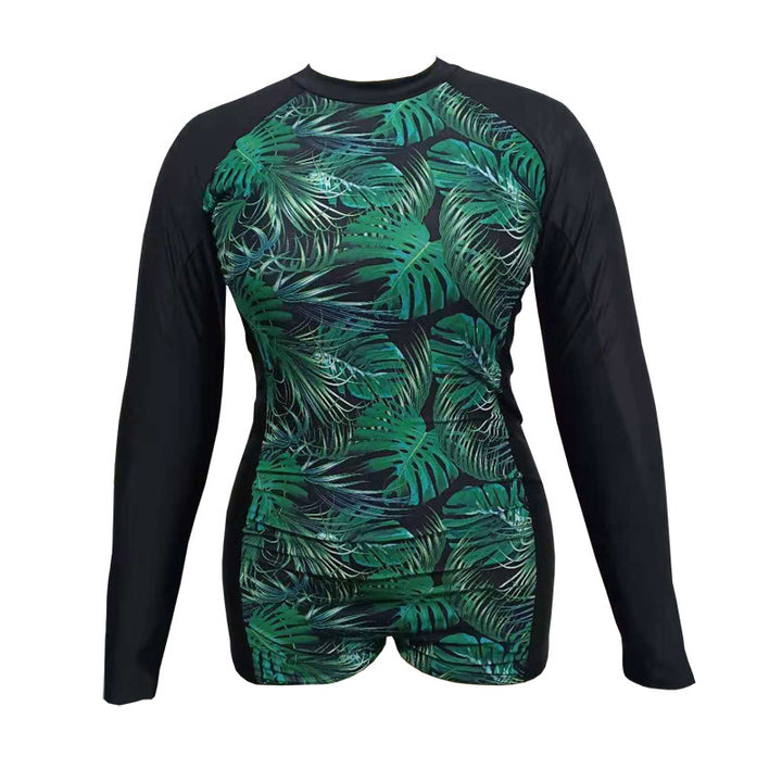 Dame Langærmet Rashguard med tropisk bladdesign Skovae