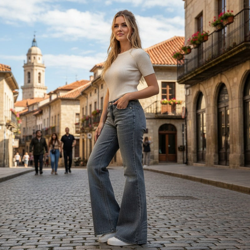 Dame Flared Jeans med høj talje og elegant vask Skovae