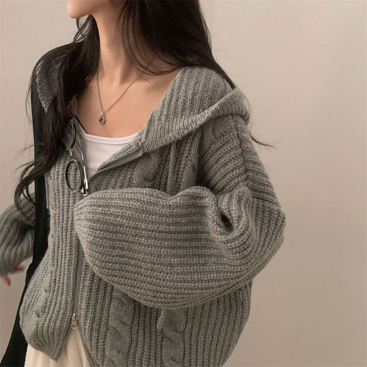 Kvinders chunky strikket cardigan med hætte og afslappet snit Stilla