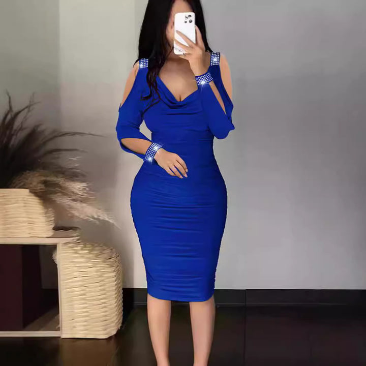 Dame Figurformet Cocktailkjole med detaljeret rynkning og Off-Shoulder-ærmer Skovae