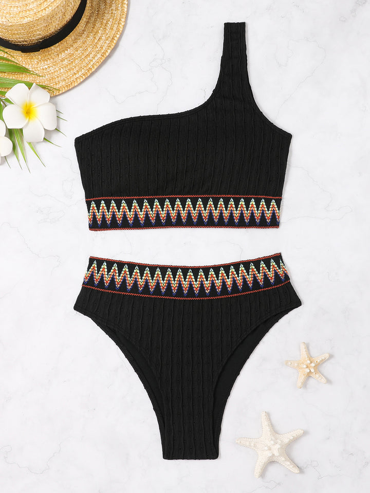 Dame En-sidet Crop-Bikini med farverigt Jacquardbånd Skovae