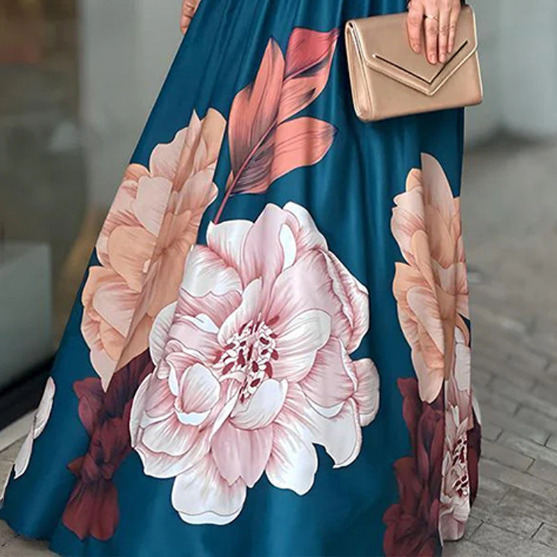 Dame Maxiskirt med blomstret design og elastisk talje Stilla