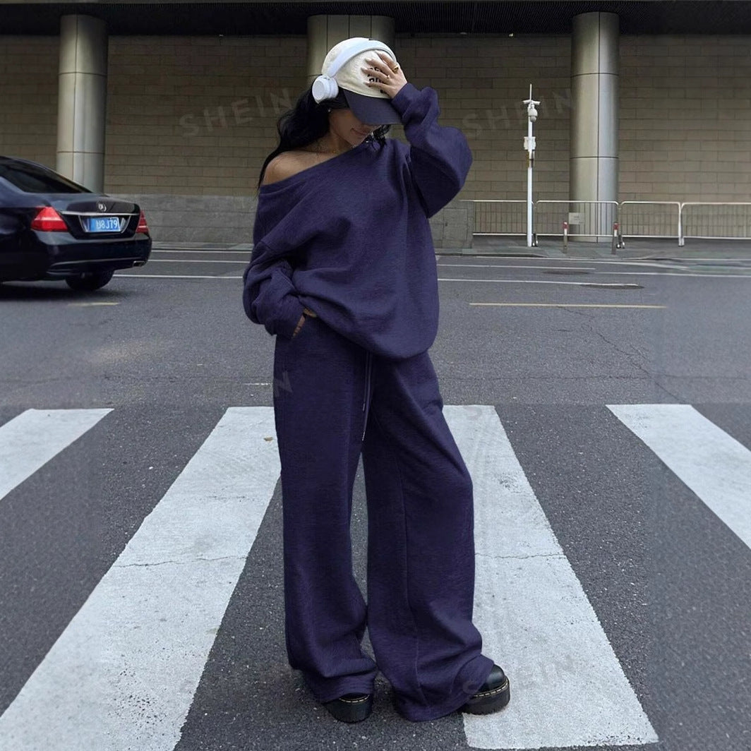 Kvinders oversized sweatshirt og brede fritidshorts sæt Skovae