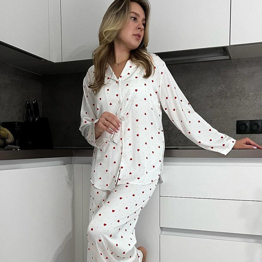 Dame pyjamasæt med hjerte mønster og lange ærmer Stilla