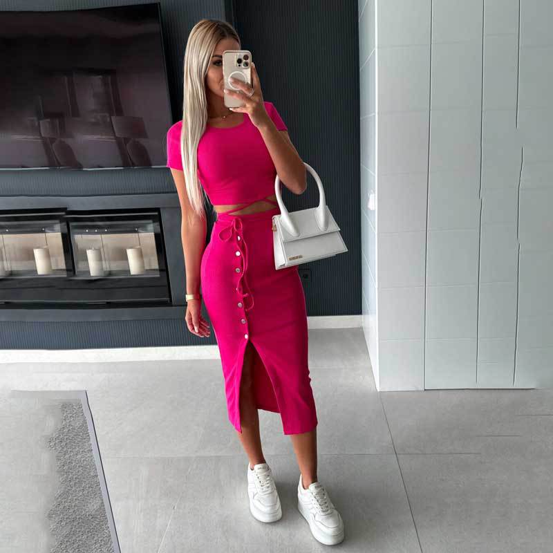 Dame to-delt sæt med crop top og smal midi skørt mulighed Stilla
