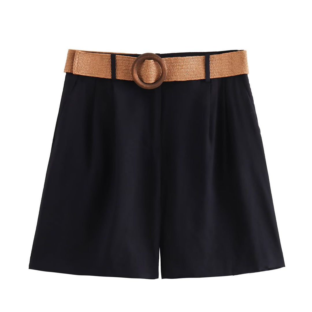Dame elegante shorts med bred, flettet bælte Skovae