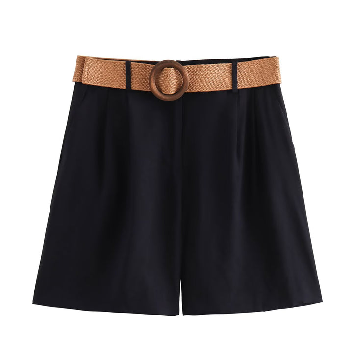 Dame elegante shorts med bred, flettet bælte Skovae