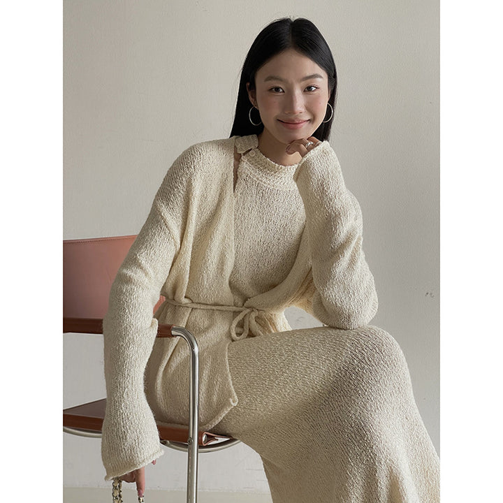 Dame elegant strikensemble med asymmetrisk snit og åbent design Stilla