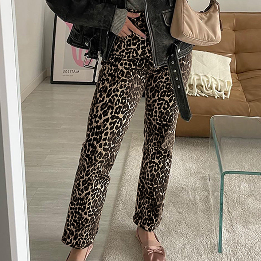 Dame elegante leopardmønstret bukser med vidde ben Stilla