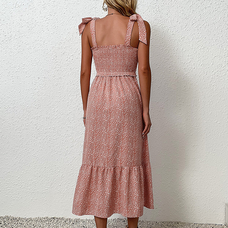 Fru Rüschendetaljer Floral Maxi Sommerkjole med Knaplook Stilla