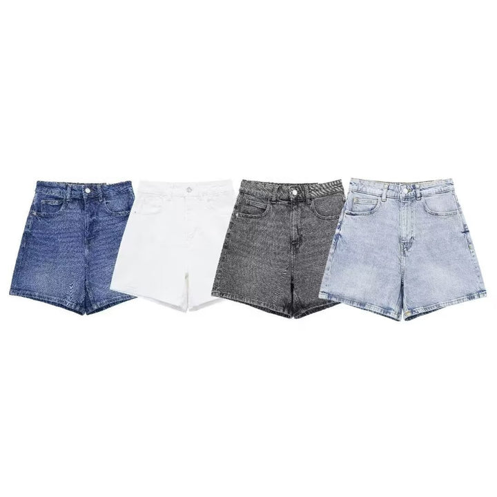 Dame jeansshorts i afslappet vintage-stil med høj talje Skovae