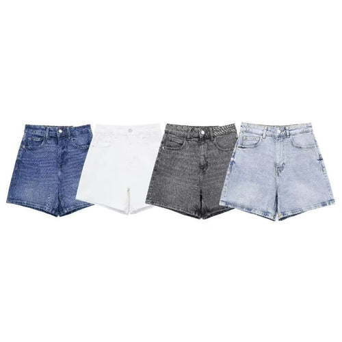 Dame jeansshorts i afslappet vintage-stil med høj talje Skovae
