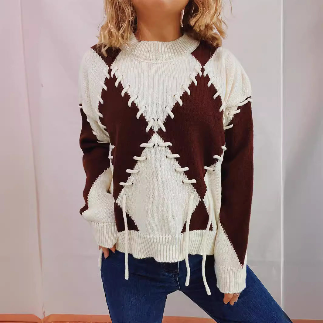 Damer fashionable oversized pullover med krydsede dekorative sømme Stilla